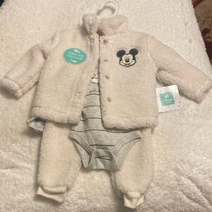 Disney Cream Fleece Set with Mickey Mouse jacket onesie and pants